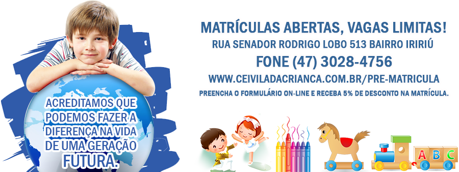 Banner, Cei Vila da Criança, matrículas abertas, vagas limitadas!